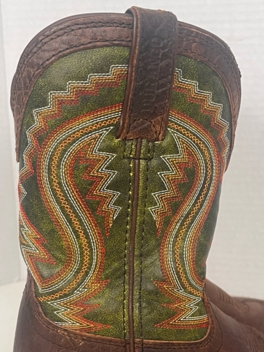 Durango Kids Western Boots Boys 13 Brown Green Leather Cowboy Rodeo Farm 8” - Picture 2 of 10